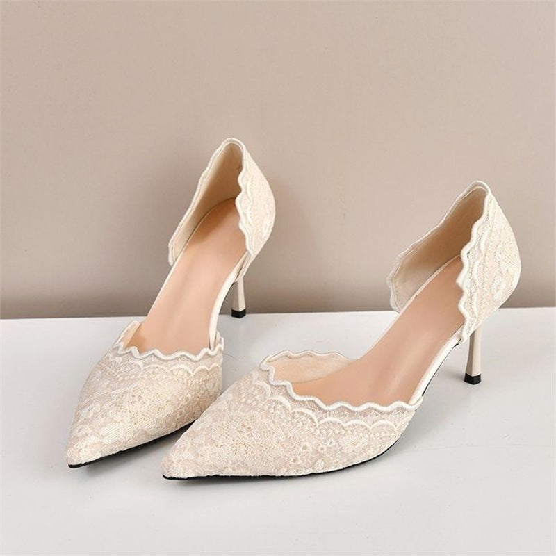 Damen elegante Slingback-Pumps mit zarter Spitzenverzierung EB