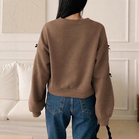 Damen Oversize‑Sweatshirt mit dekorativen Schleifenärmeln und Rundhalsausschnitt EB