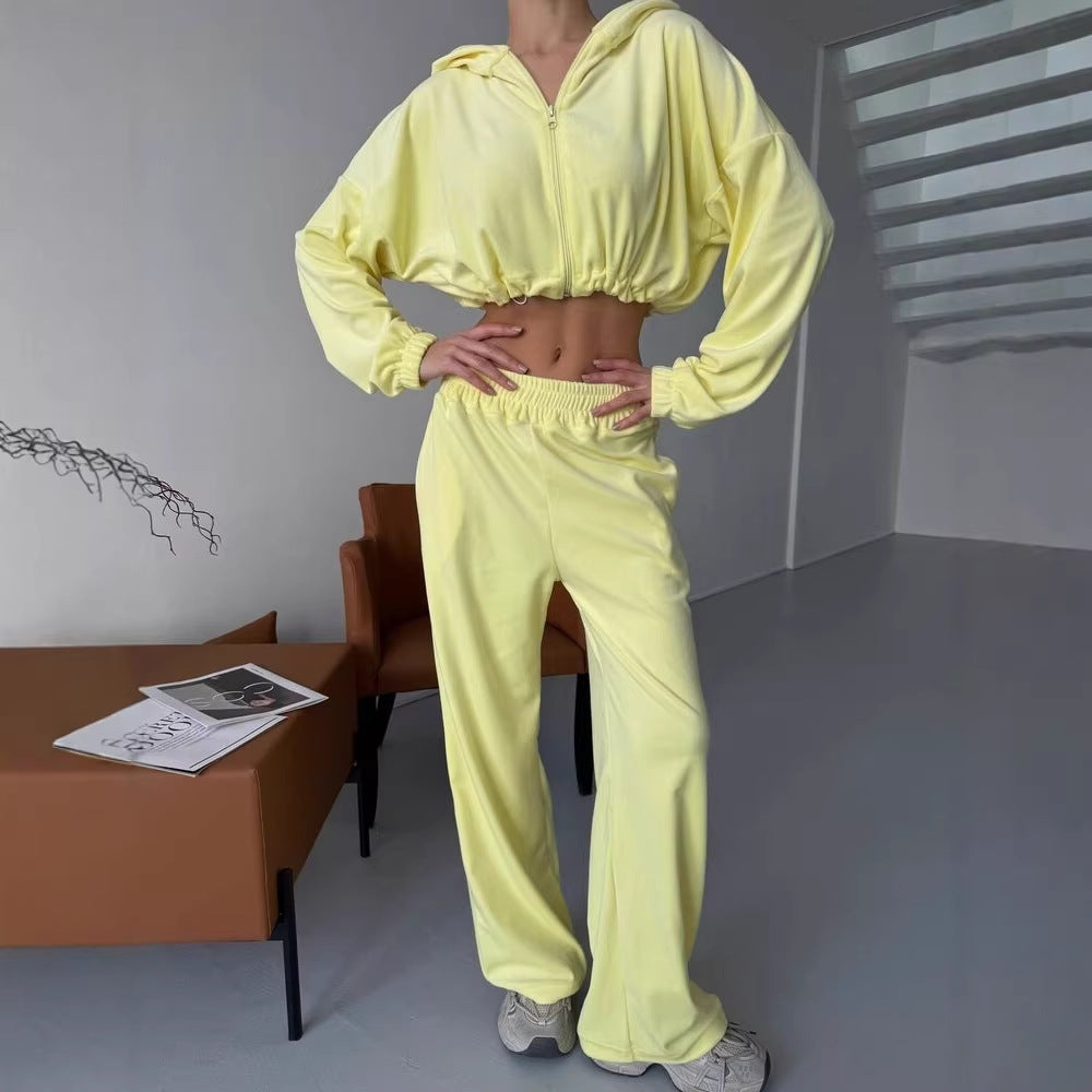 Damen cropped Zip-Hoodie mit elastischem Saum und locker fallende Palazzo-Jogginghose Eichborn Berlin