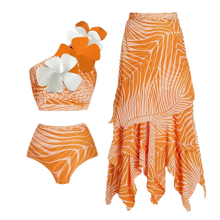 Damen Bikiniset mit asymmetrischem Oberteil und fließendem Maxirock EB