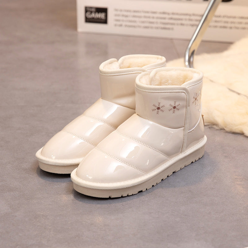 Damen modische Winterstiefel mit glänzenden Oberflächen und warmem Innenfutter EB