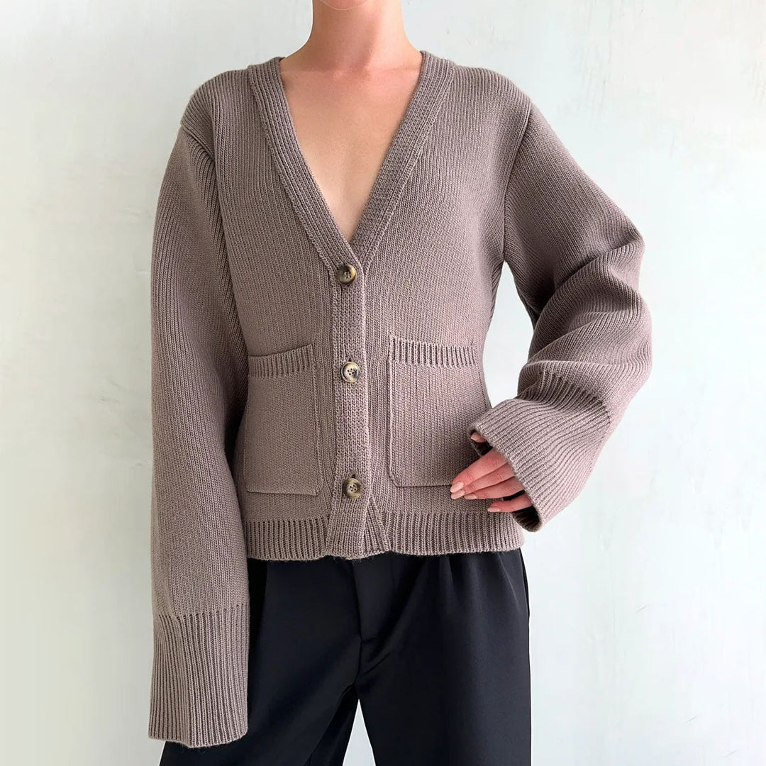 Damen Modische Strickjacke mit XL-Ärmeln und Taschen EB