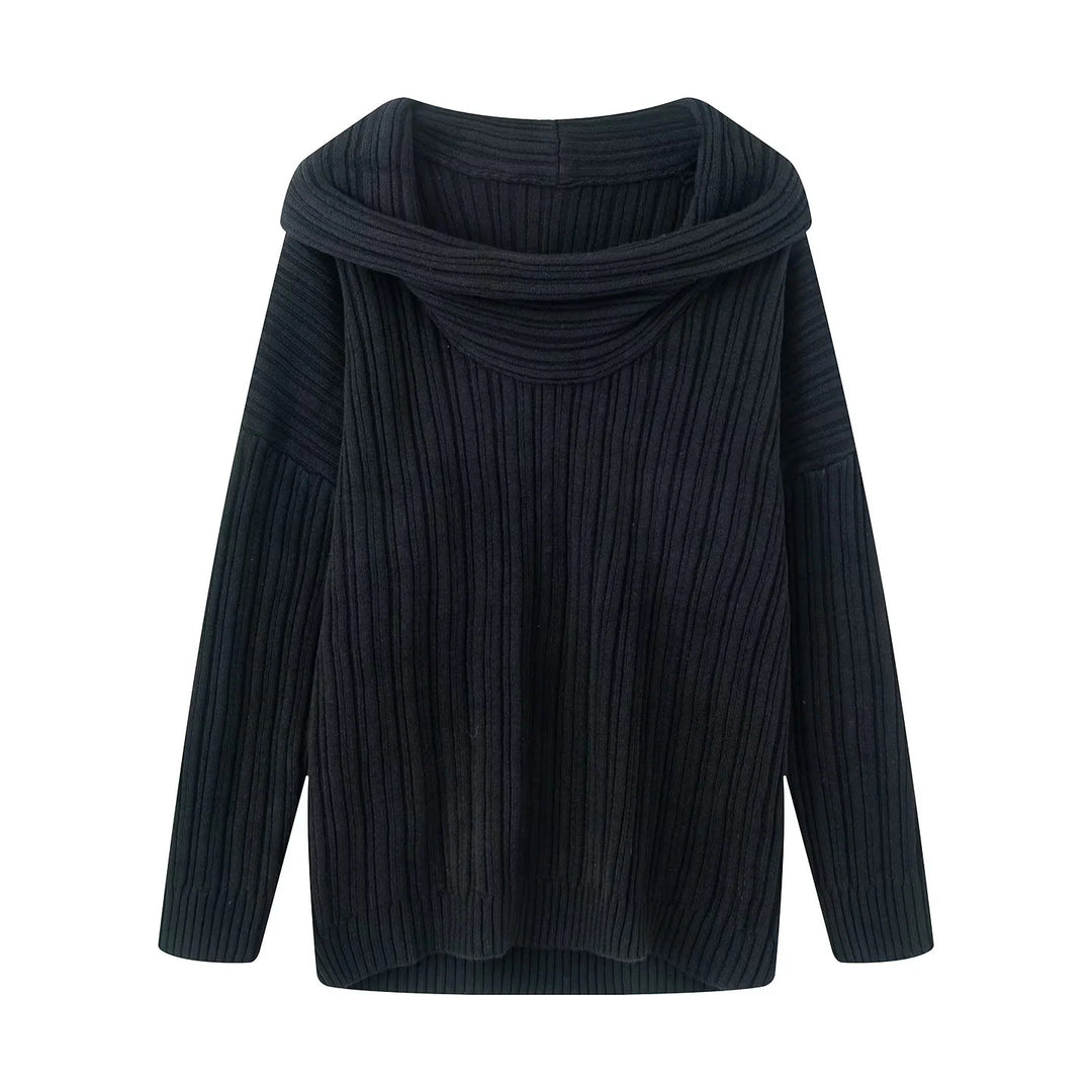 Damen lässiger Strickpullover mit weitem Rollkragen und Rippenstruktur EB