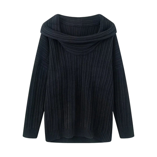 Damen lässiger Strickpullover mit weitem Rollkragen und Rippenstruktur EB