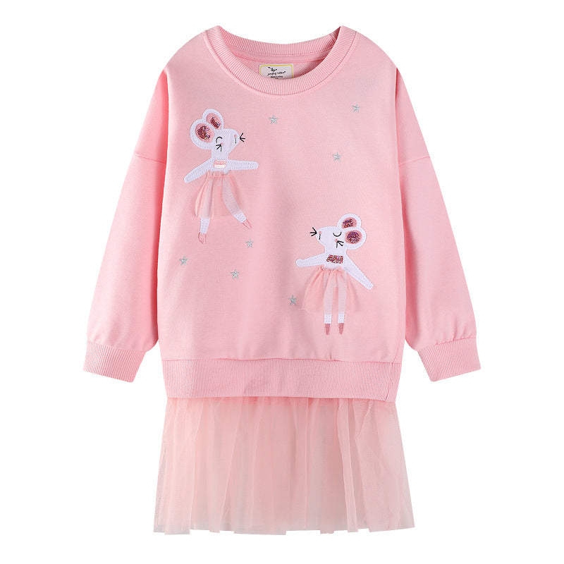 Mädchen Sweatshirt mit Tüllrock und niedlicher Tierstickerei EB