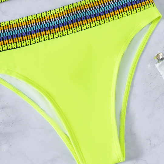 Damen Hochtaillierter Bikini mit sportlichem Design und buntem Bund EB