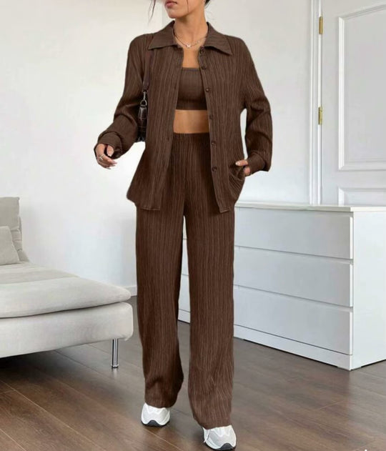 Damen Elegantes Set aus gestreifter Bluse und lockerer Hose EB