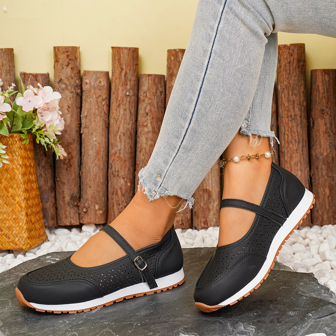 Damen atmungsaktive und elegante Ballerinas mit dekorativem Lochmuster EB