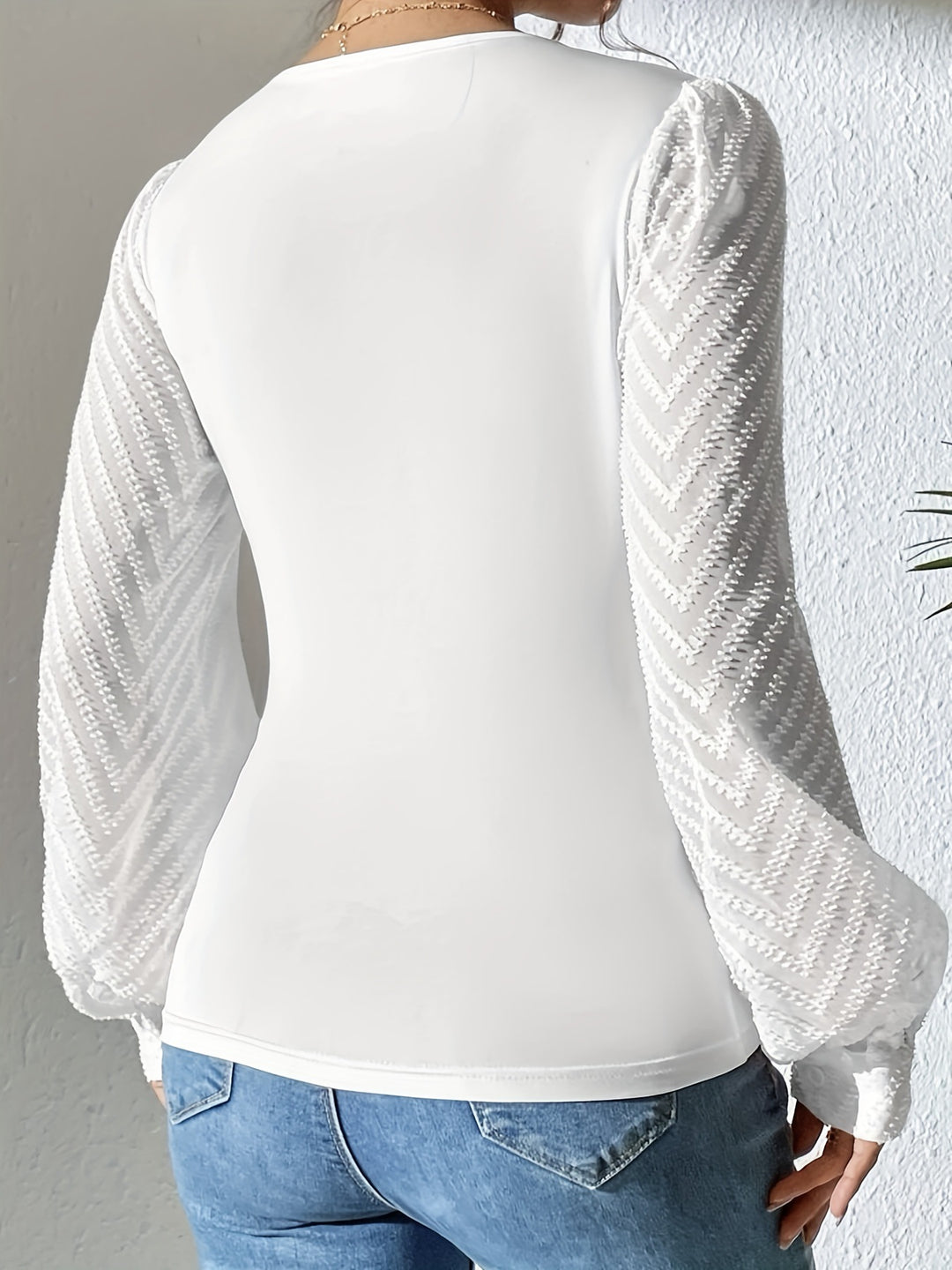 Damen Bodysuit mit eleganten Puffärmeln und V-Ausschnitt EB