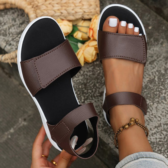 Damen bequeme Sandalen mit breiten Riemen und flexiblem Fußbett EB