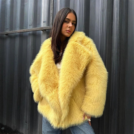 Damen Kuscheliger Oversize Kunstfellmantel EB
