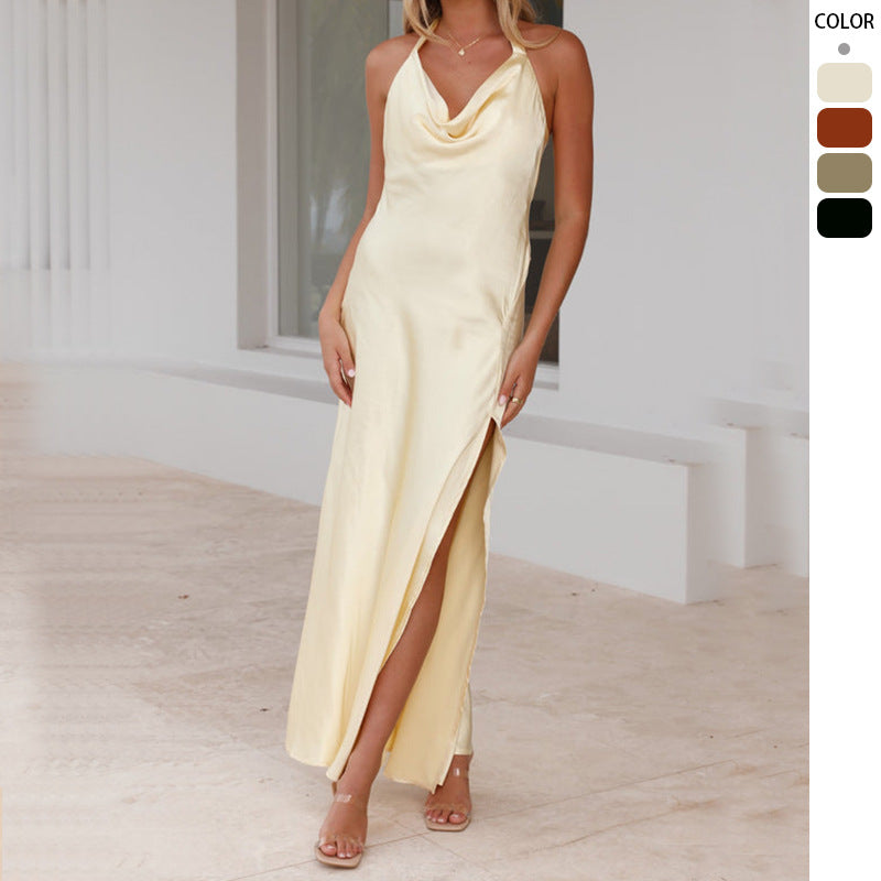 Damen Elegantes Langkleid mit schickem Wasserfall-Ausschnitt und hohem Schlitz EB