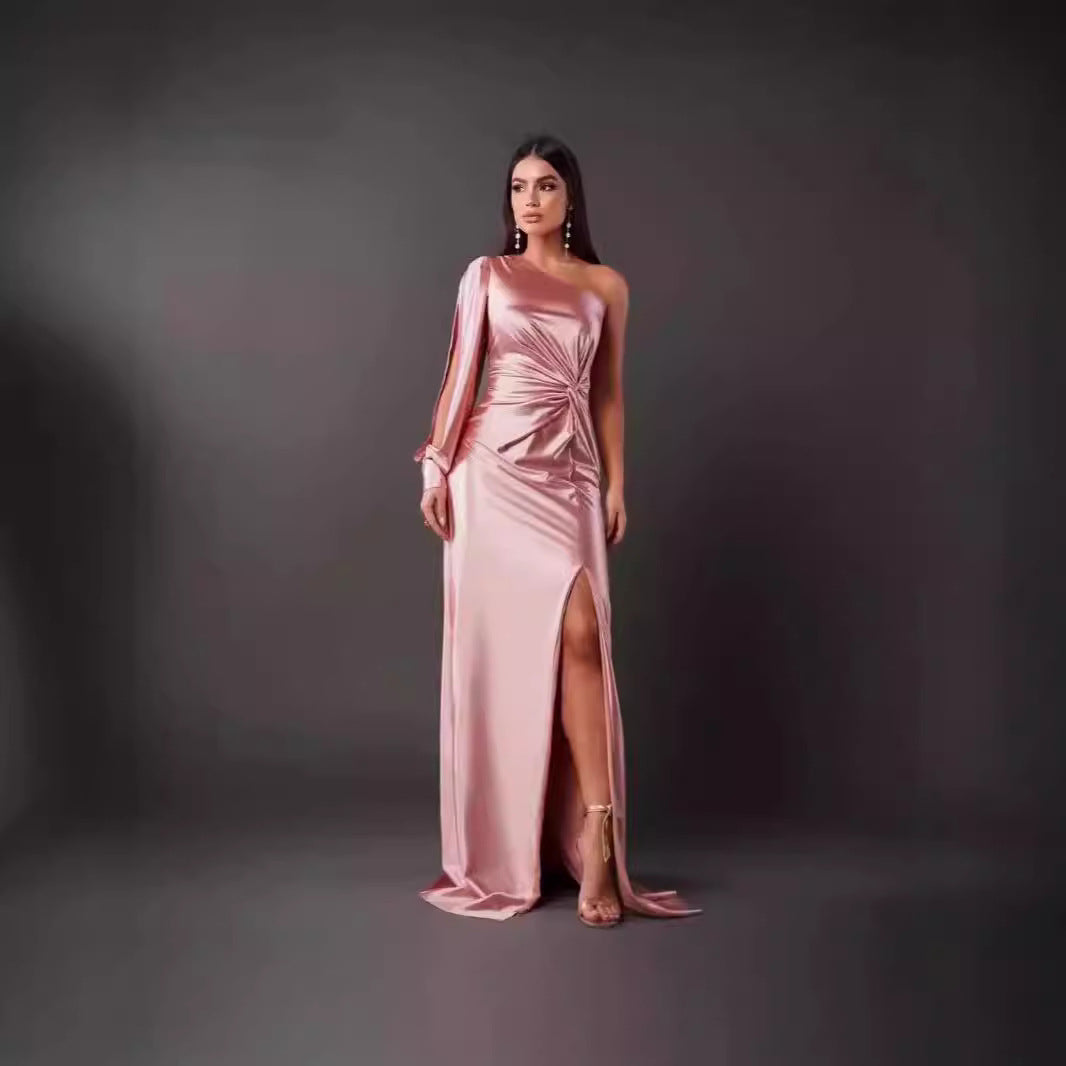 Damen Abendkleid mit asymmetrischem Ausschnitt und eleganter Faltenlegung EB