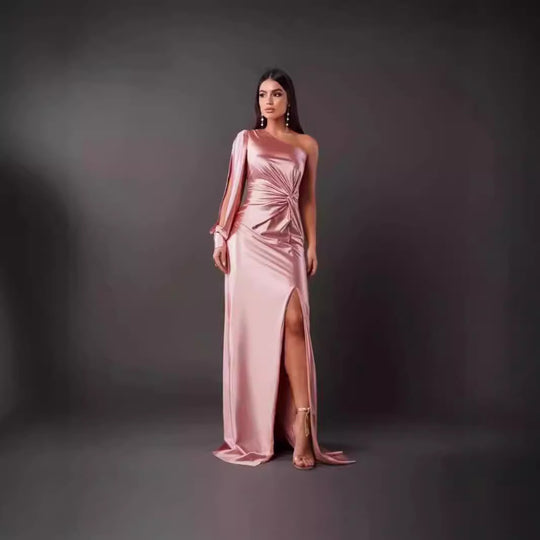 Damen Abendkleid mit asymmetrischem Ausschnitt und eleganter Faltenlegung EB