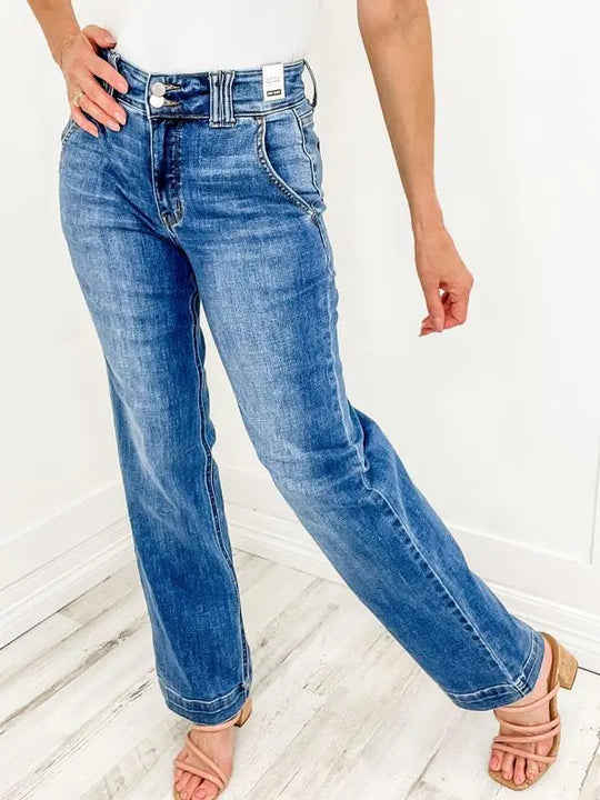 Damen Weit geschnittene Jeans mit hohem Bund und eleganter Nahtführung EB
