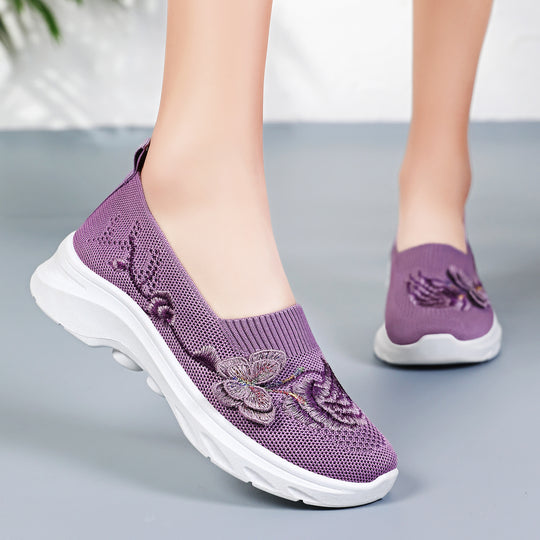 Damen Slip-On Sneakers mit floralem Stickdesign und rutschfester Sohle EB
