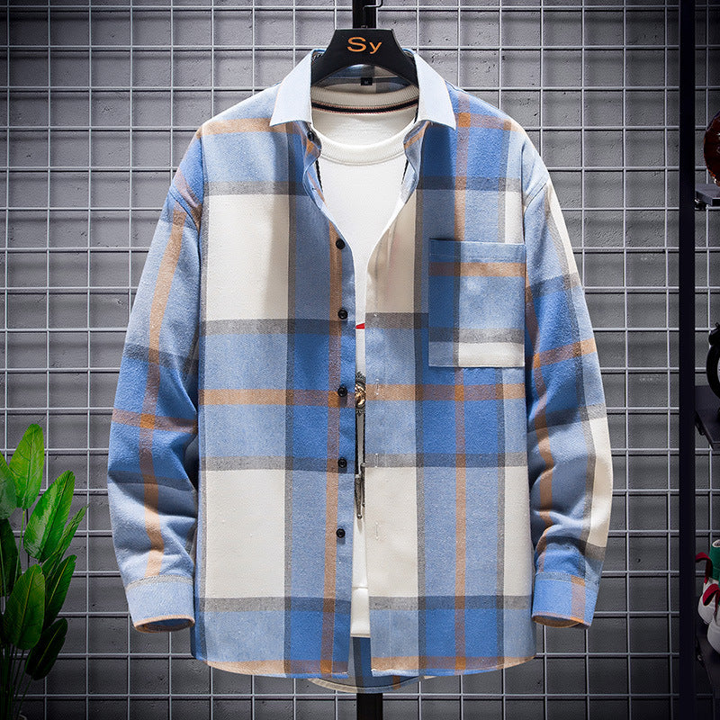 Herren nan karierte Flanell-Hemdjacke im Oversize-Schnitt mit aufgesetzter Brusttasche EB