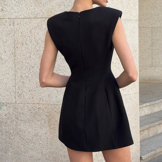 Damen Elegantes Kurzarm-Kleid mit Taillierung und V-Ausschnitt EB