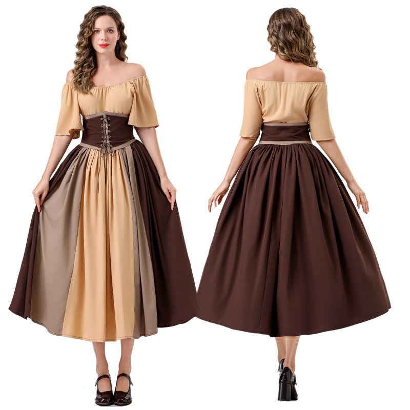 Damen Elegantes Maxikleid mit taillierter Schnürung und luftigen Ärmeln EB