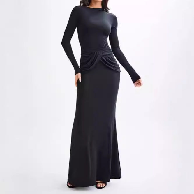 Damen Elegantes Maxikleid mit dekorativer Drapierung EB