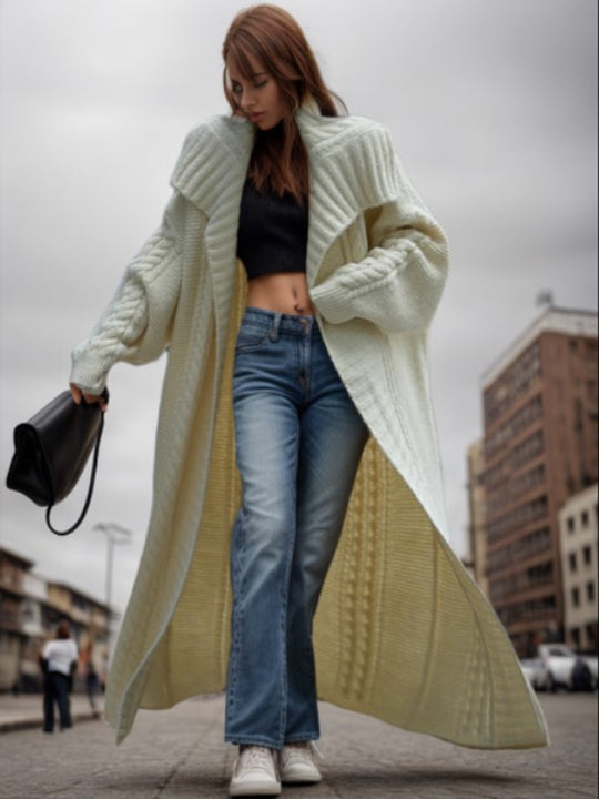 Damen Großer Strickmantel mit voluminösen Ärmeln und modernem Schnitt EB