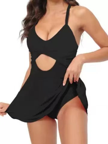 Damen Einteiler Badeanzug mit offenem Schnitt und modischem Leopardenmuster EB
