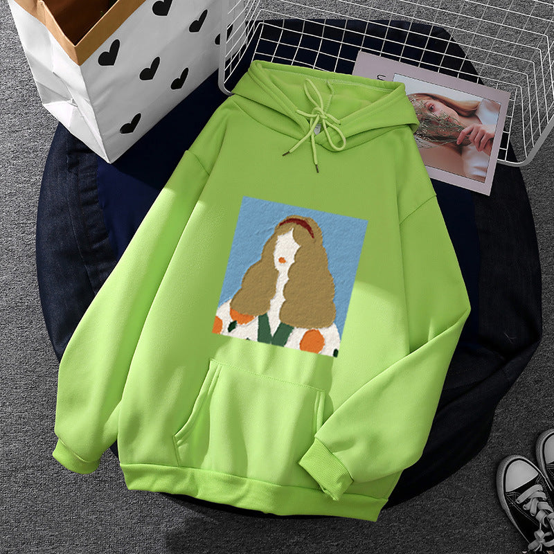 Damen nan Kapuzenpullover mit kunstvoller Chenille-Stickerei im Portraitstil und Kängurutasche EB