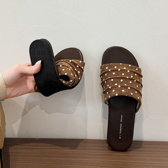 Damen Komfortable Pantoletten mit dekorativem Punkte-Design EB