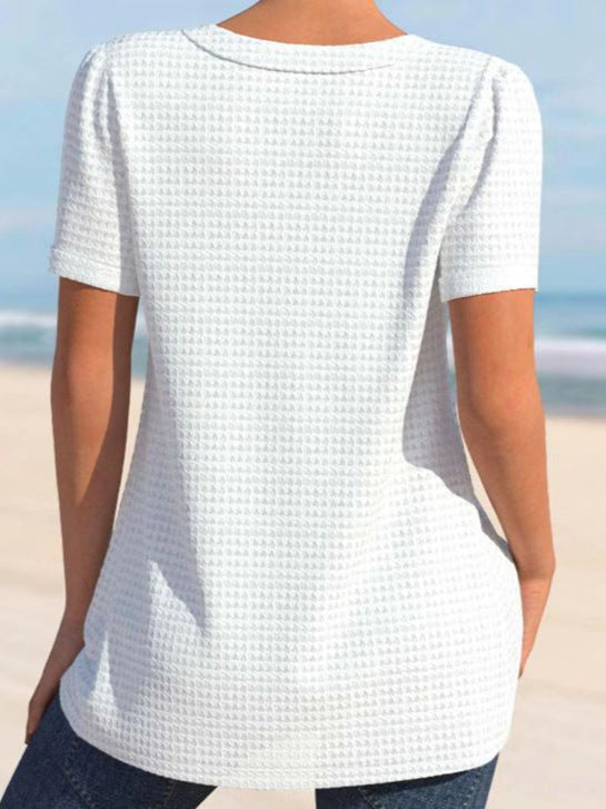 Damen Kurzarm-Bluse mit elegantem Knopfverschluss und strukturiertem Design Heidi-Mode