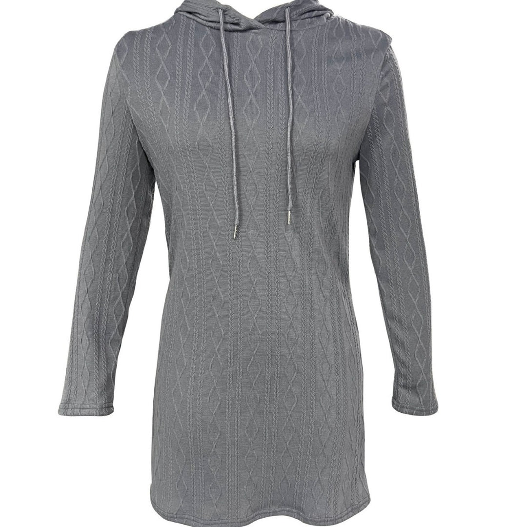 Damen Kapuzenkleid mit strukturiertem Strickmuster und lässigem Schnitt EB