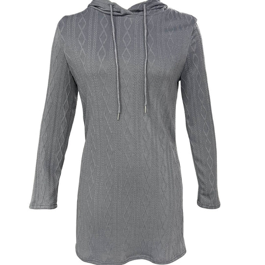 Damen Kapuzenkleid mit strukturiertem Strickmuster und lässigem Schnitt EB