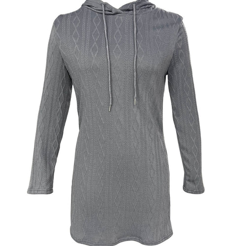 Damen Kapuzenkleid mit strukturiertem Strickmuster und lässigem Schnitt EB