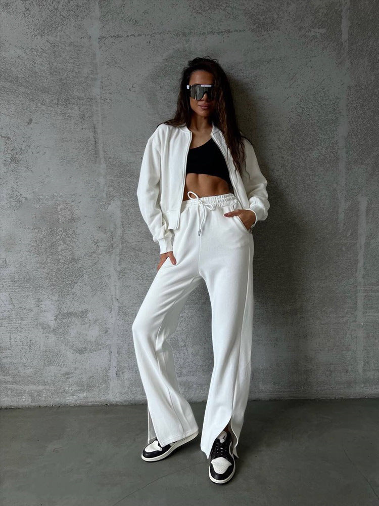 Damen Loungewear-Set mit Kurzzip-Jacke und High‑Waist‑Jogginghose mit Seitenschlitz EB