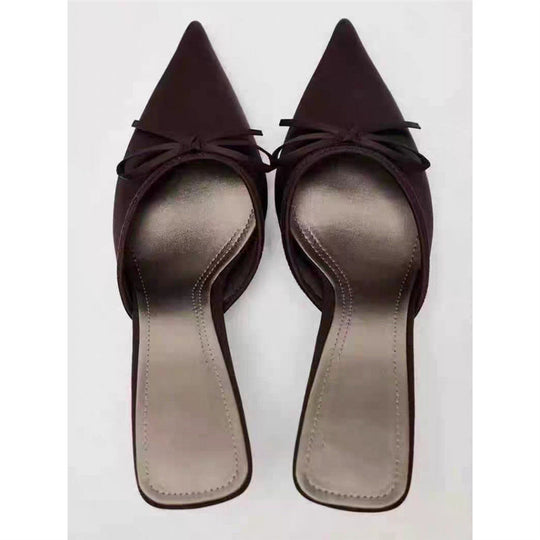 Damen elegant spitze Mules mit Schleifenverzierung EB