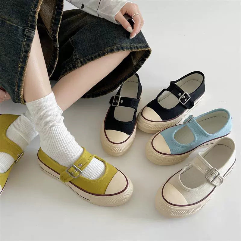 Damen Modische Mary Jane Schuhe mit verstellbarem Riemen und weicher Sohle EB