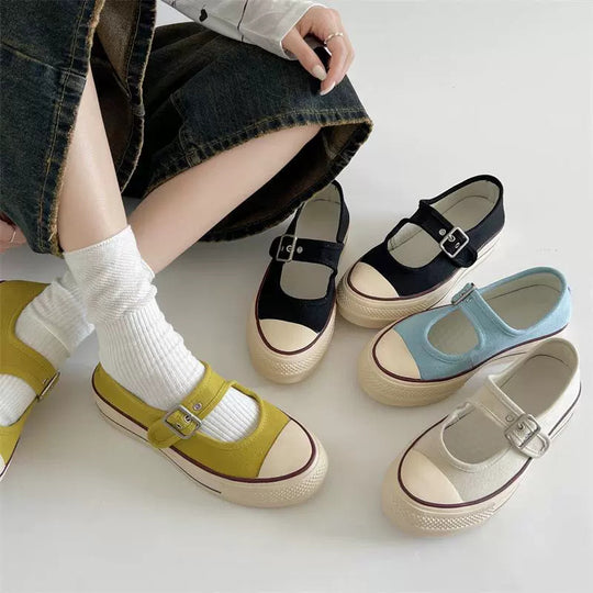 Damen Modische Mary Jane Schuhe mit verstellbarem Riemen und weicher Sohle EB