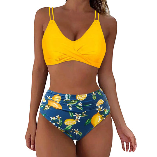Damen Trendiger Hochschnitt-Bikini mit Raffung EB