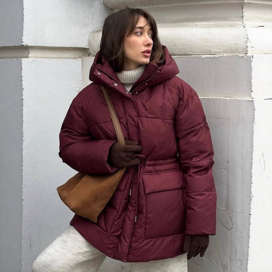 Damen modischer, gefütterter Wintermantel mit verstellbarem Gürtel EB
