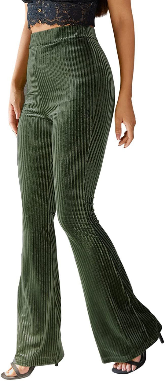 Damen nan hoch taillierte gerippte Samt-Schlaghose mit weitem Schlag und Stretchbund EB