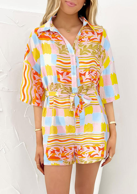 Damen Leichte Kurzarm-Bluse mit Bindegürtel EB