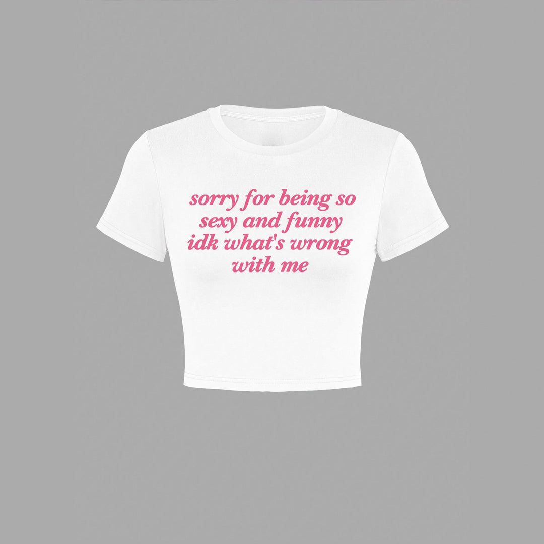 Damen Kurzarm Crop-T-Shirt mit witzigem Schriftzug EB