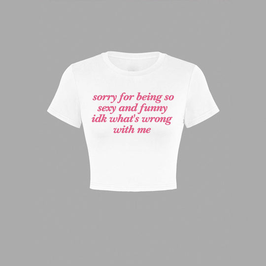 Damen Kurzarm Crop-T-Shirt mit witzigem Schriftzug EB