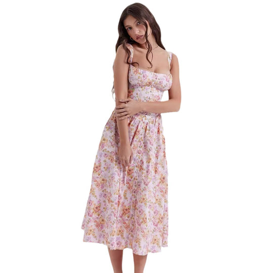 Damen Sommerliches Maxikleid mit floralen Einsätzen und tailliertem Oberteil EB