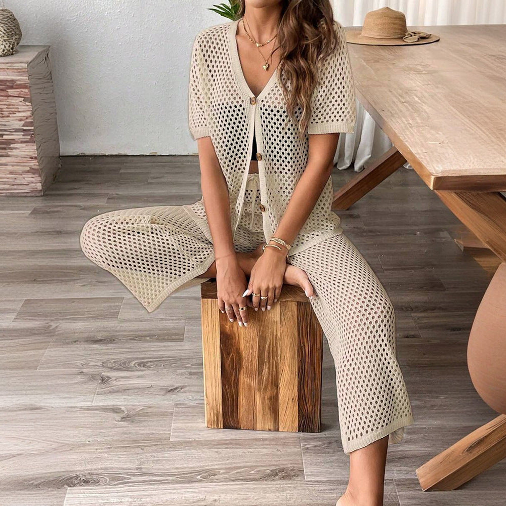 Damen luftiges Netz-Set mit knöpfbarem Cardigan EB