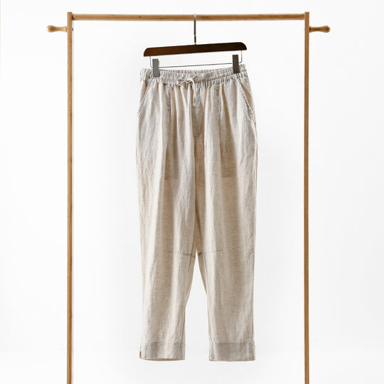 Damen lässige Leinenhose mit elastischem Bund und praktischen Seitentaschen EB