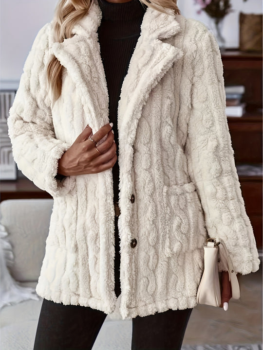 Damen Flauschiger und eleganter Teddy-Mantel mit aufwendiger Struktur EB