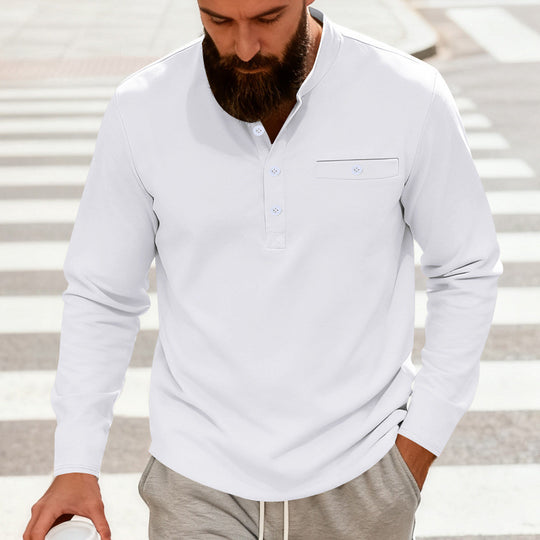 Herren nan lässiges Langarm-Henleyshirt aus Baumwollmischung mit Brusttasche EB