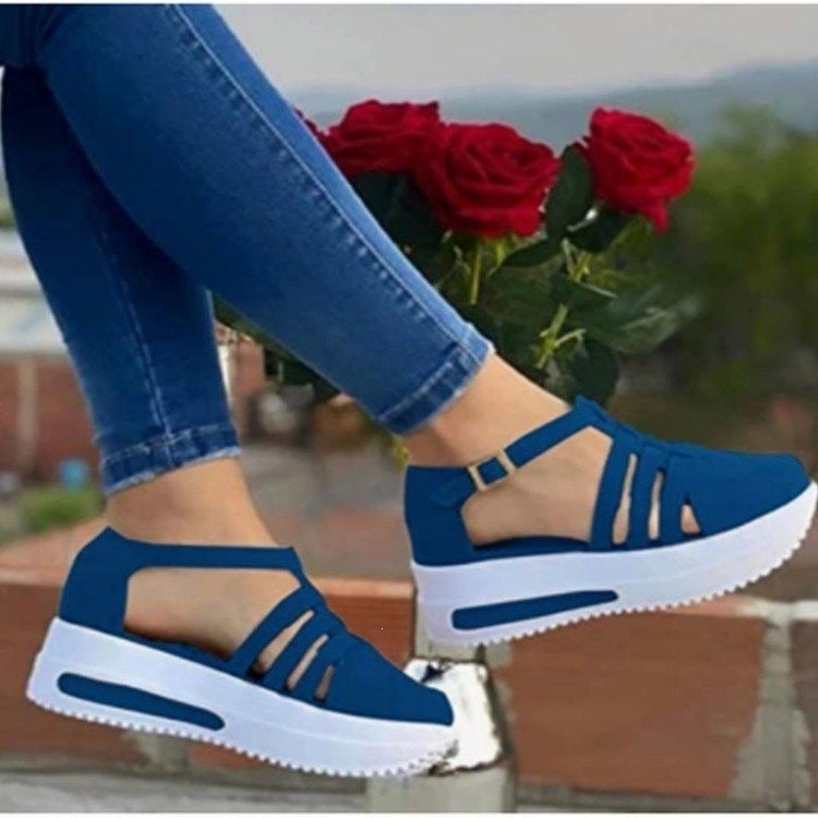 Damen Sportliche Plateau-Sneaker mit offenen Riemen EB