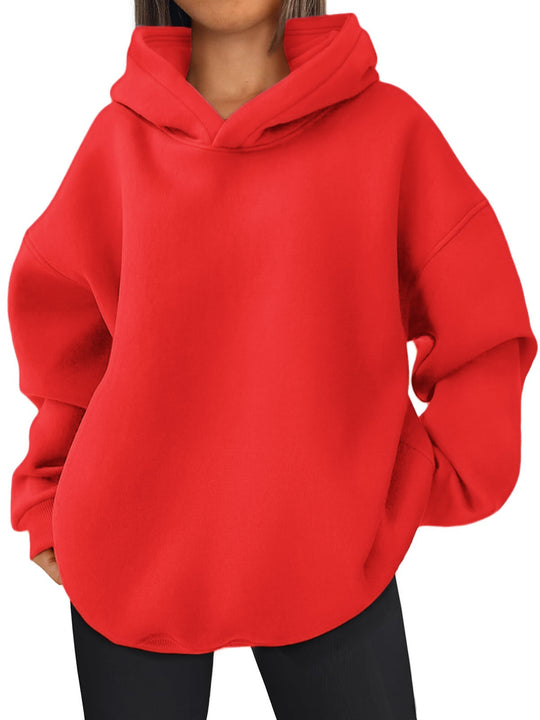 Damen nan kastiger Kapuzenpullover mit doppellagiger Kapuze, überschnittener Schulter und längerem Rückenteil EB