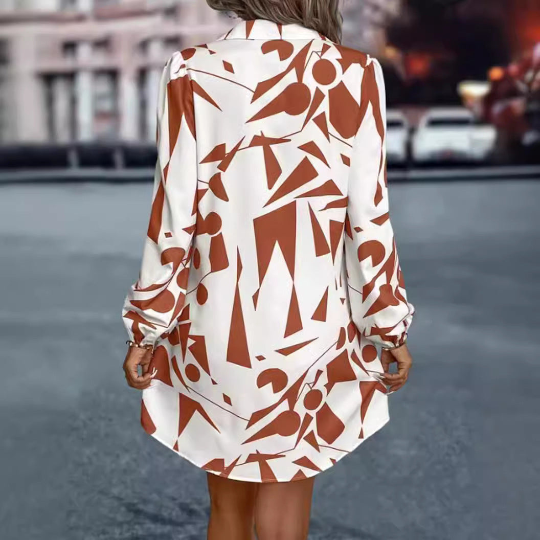 Damen Hemdblusenkleid mit modernem geometrischem Print Heidi-Mode